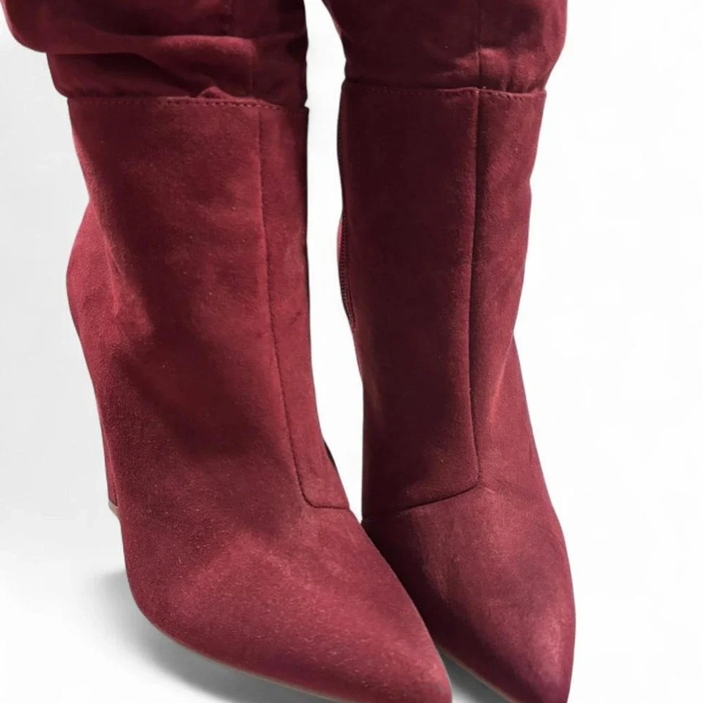 JustFab Phelan Burgundy Slouchy Knee-High Boots -‎ Size 7.5